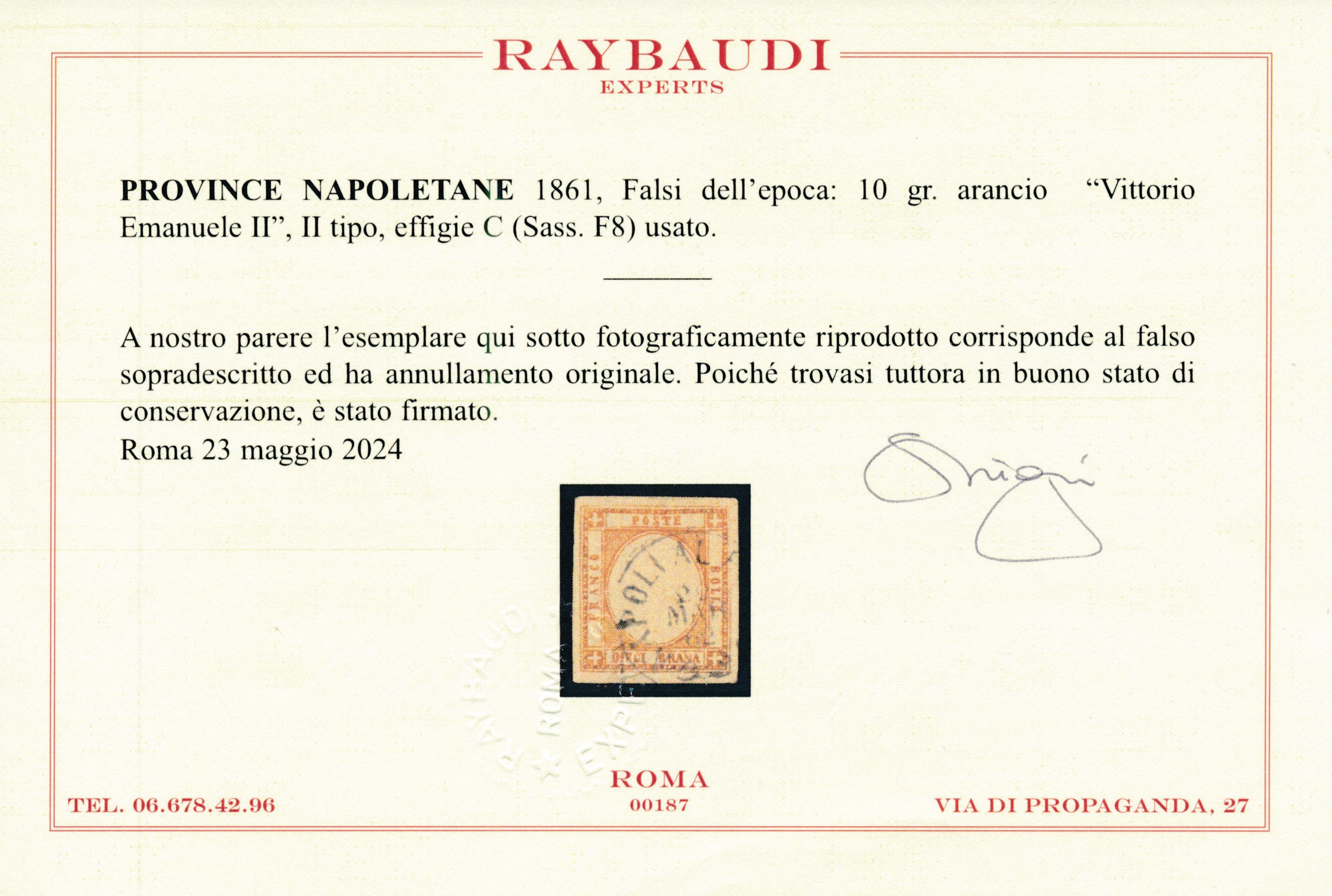 1861 – Napoli – Province Napoletane – Falsi Dell’epoca – 10 Grana Arancio, II Tipo, Effigie C, Us...
