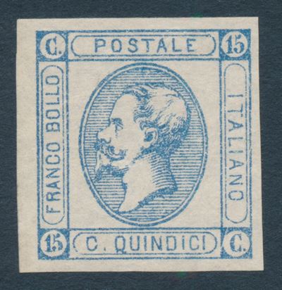1863 – Regno D’italia – 15 Cent. Azzurro Litografico i Tipo Gomma Integra (sass. 12).