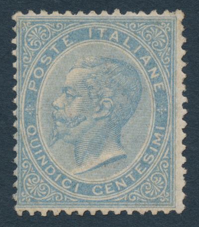 1863 – Regno D’italia – 15 Cent. Celeste Chiaro, De la Rue, Tiratura di Londra, Gomma Integra (sa...