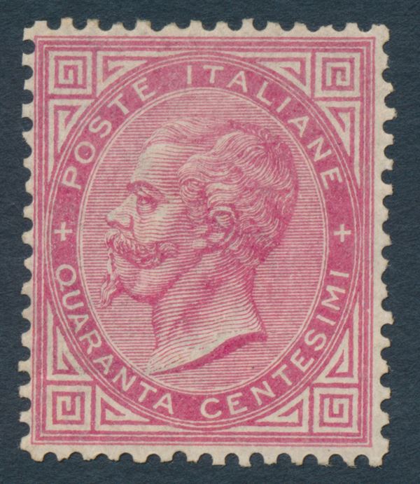 1866 – Regno d’Italia – 40 cent. rosso carminio, De La Rue, Tiratura di Torino, gomma integra  (Sass. T20).
