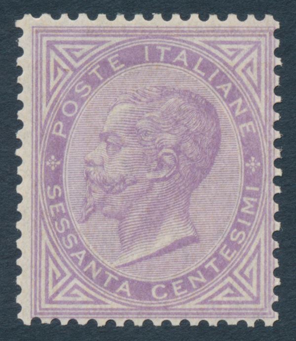 1863 – Regno d’Italia – 60 cent. lilla chiaro, De La Rue, Tiratura di Londra, gomma integra (Sass. L21).