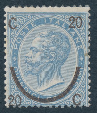 1865 – Regno D’italia – 20 su 15 Cent. Celeste, Ferro di Cavallo, III Tipo, Gomma Integra (sass. ...