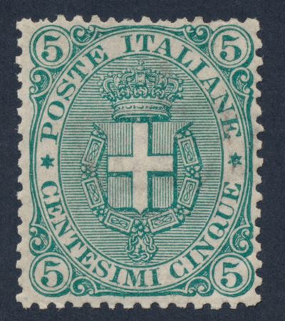 1891 – Regno D’italia – 5 Cent. Verde “scudo Savoia”, Gomma Integra (sass. 59).