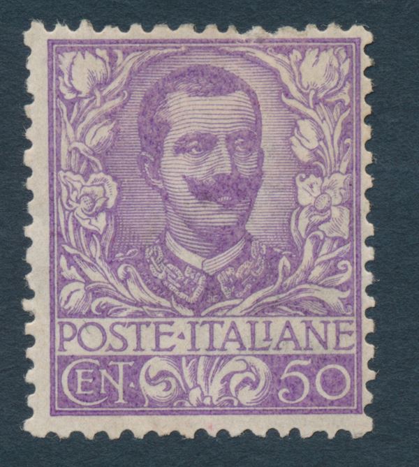 1901 – Regno d’Italia – 50 cent. malva serie “Floreale” nuovo gomma originale (Sass. 76).