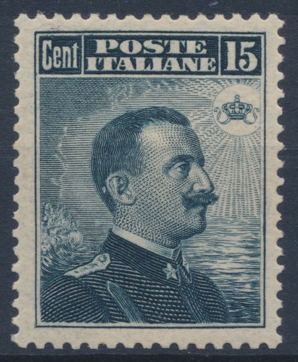 1911 – Regno d’Italia – 15 cent. grigio nero “Michetti”, dent. 13½ x 14, gomma integra (Sass. 96).