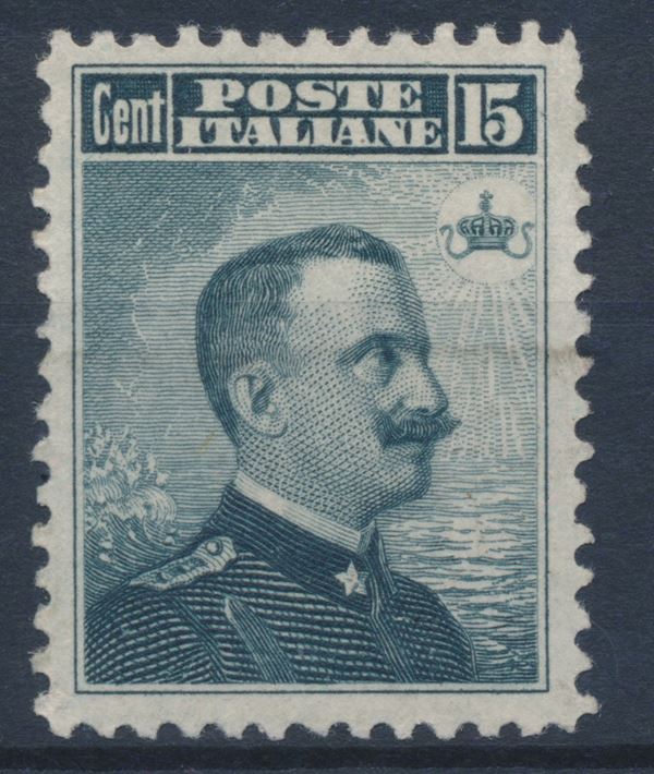 1906 – Regno d’Italia – 15 cent. grigio nero “Michetti”, dent. 12, gomma originale (Sass. 80).