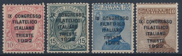 1922 – Regno d’Italia – 9° Congresso Filatelico Italiana, seria completa, gomma integra (Sass. S.22).