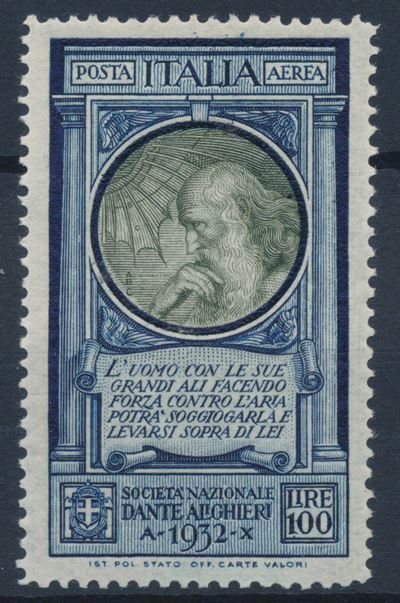 1932 – Regno D’italia – Posta Aerea - Pro Società “dante Alighieri” – 100 Lire Azzurro e Oliva, V...
