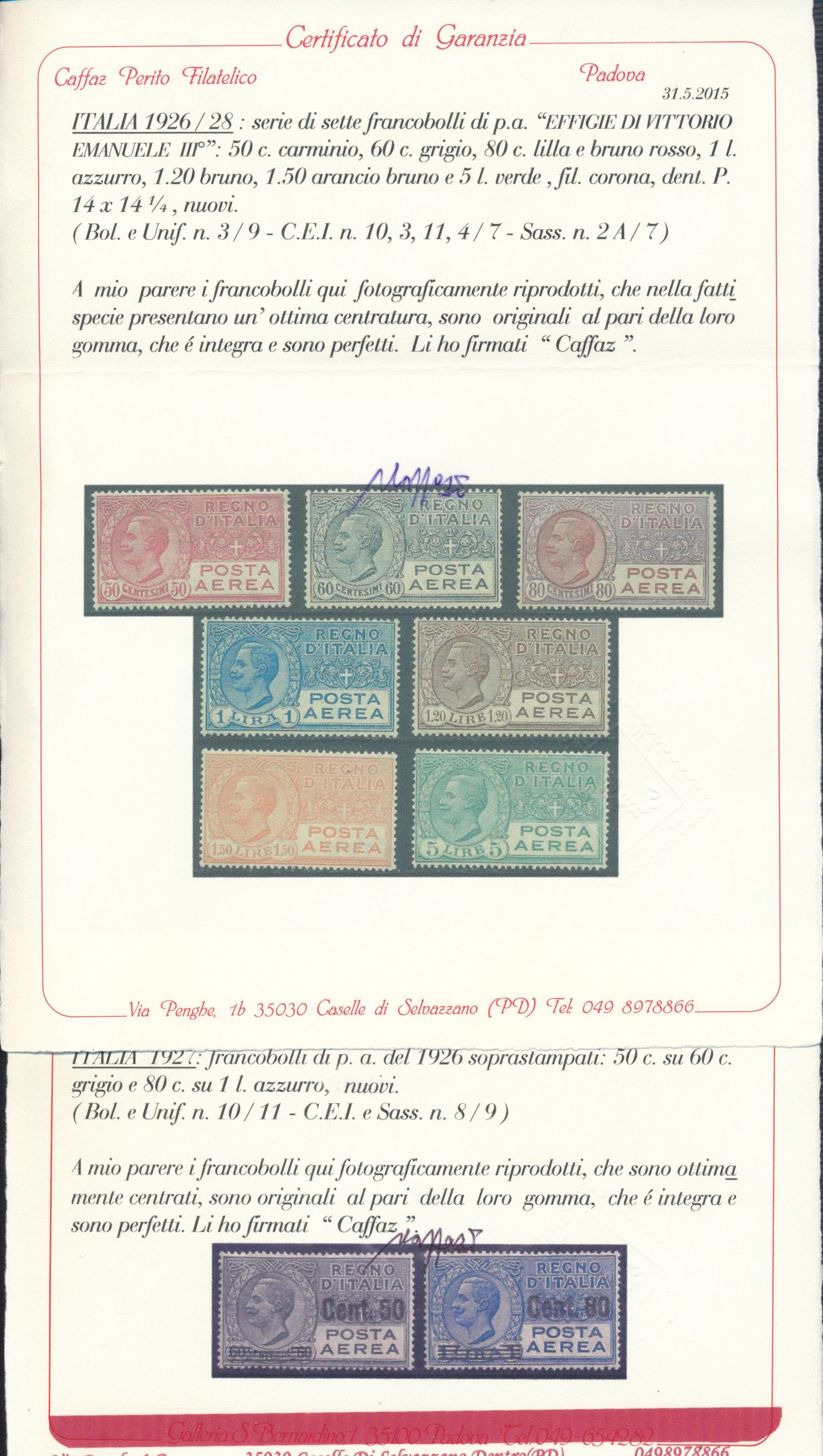 1917-27 – Regno D’italia – Posta Aerea – le Prime Quattro Emissioni del Regno Sass. 1, 2, S.1500 ...