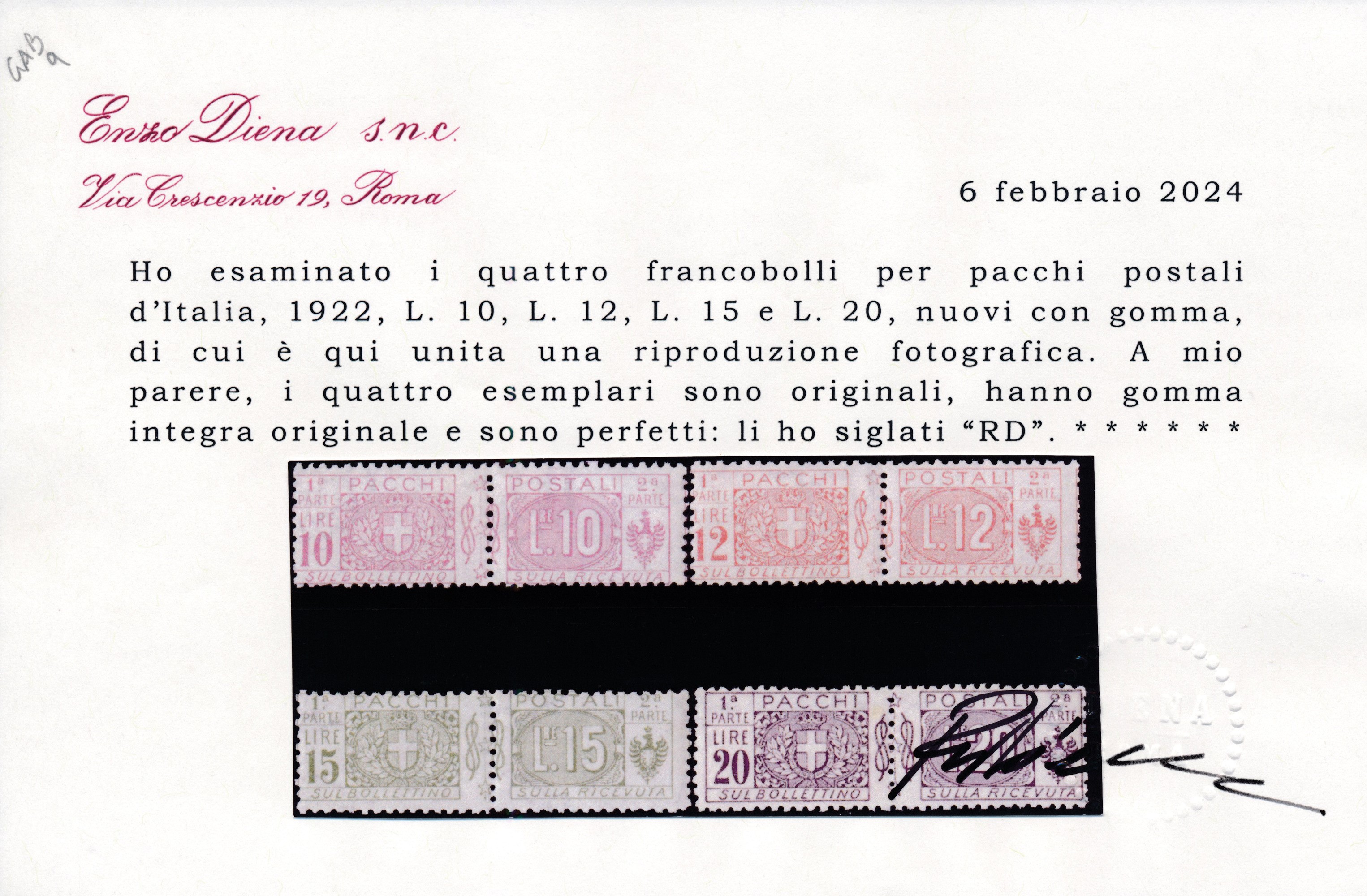 1914-22 – Regno D’italia – Pacchi Postali – Stemma e Cifra su Due Sezioni Dentellate al Centro e ...
