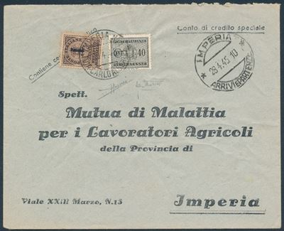 1944 – Repubblica Sociale Italiana – Recapito Autorizzato – Busta da Imperia a Città con 10 Cent....