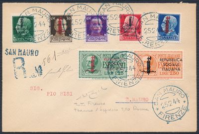1944 – Repubblica Sociale Italiana – Raccomandata da San Mauro (fi) a Città Affrancata con la Ser...