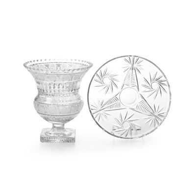 Vaso e piatto, cristallo, Boemia, XX secolo