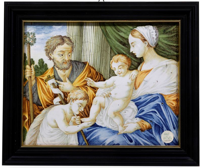 Targa “Sacra Famiglia con San Giovannino” Castelli, Carmine Gentili (1678-1763), XVIII secolo  - Asta Maioliche e Porcellane - Cambi Casa d'Aste