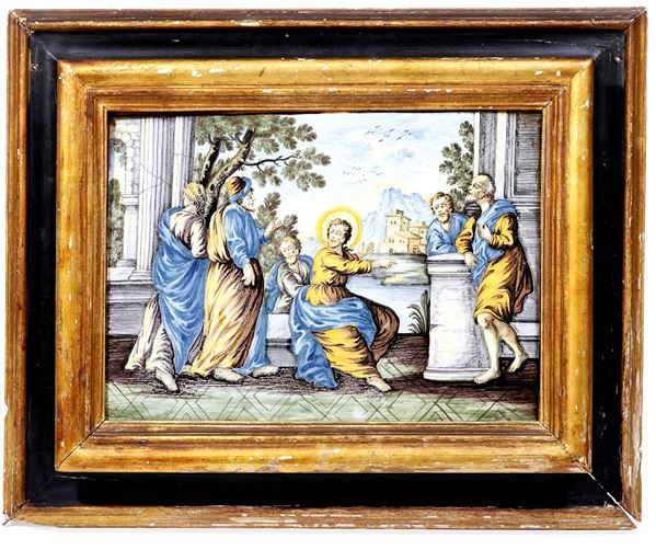 Targa “Cristo dialoga con cinque discepoli”  Castelli, bottega Gentili, ultimo quarto del XVIII secolo
