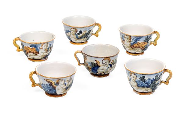 Sei tazze  Castelli,  probabilmente Nicola Cappelletti (1691-1767), XVIII secolo 