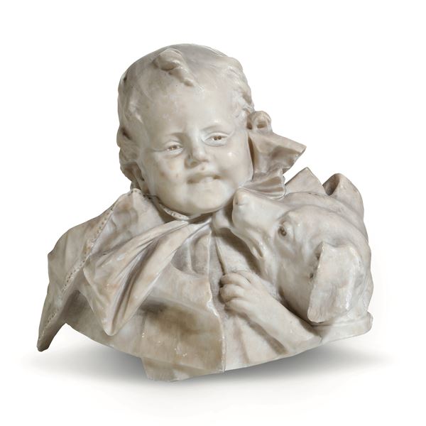 Scultore italiano dell'inizio XX secolo Fanciullo con cane