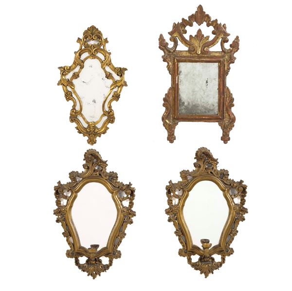 Gruppo di specchierine diverse in legno intagliato e dorato. XIX-XX secolo