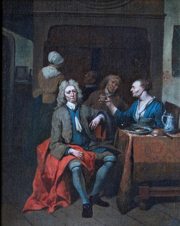 Interno con figure ad un tavolo
