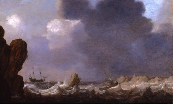 Marina in tempesta con velieri