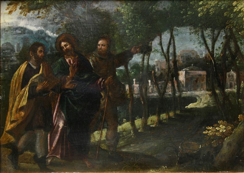 Scuola del XVIII secolo Sulla strada per Emmaus  - olio su rame - Auction Old Masters - Cambi Casa d'Aste