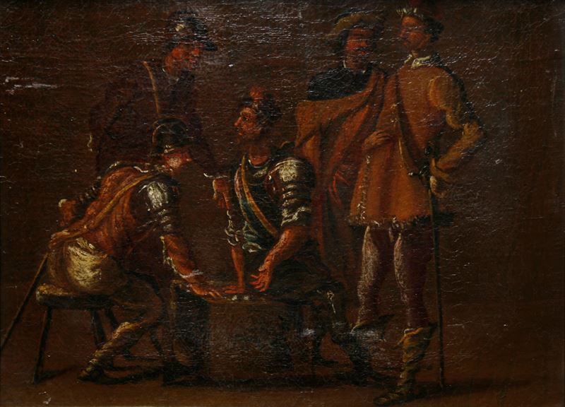 Matteo Ghidoni detto Matteo de' Pitocchi : Scena di genere con soldati  - olio su tela - Asta Dipinti Antichi - Cambi Casa d'Aste