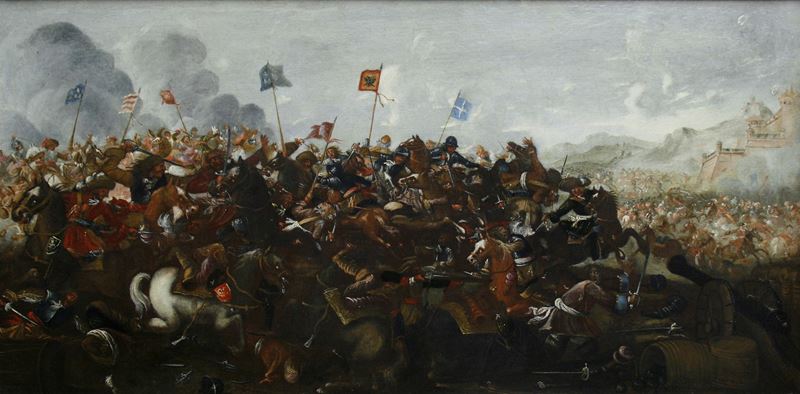 Antonio Maria Gherardini (attivo nella seconda metà del 1600) : Scontro di cavalleria  - olio su tela - Asta Dipinti Antichi - Cambi Casa d'Aste