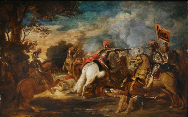 Scuola del XVII secolo Scontro di cavalleria