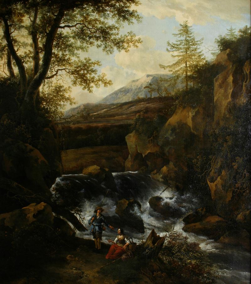 Jan Wils : Paesaggio montuoso con figure presso una cascata  - olio su tela - Auction Old Masters - Cambi Casa d'Aste