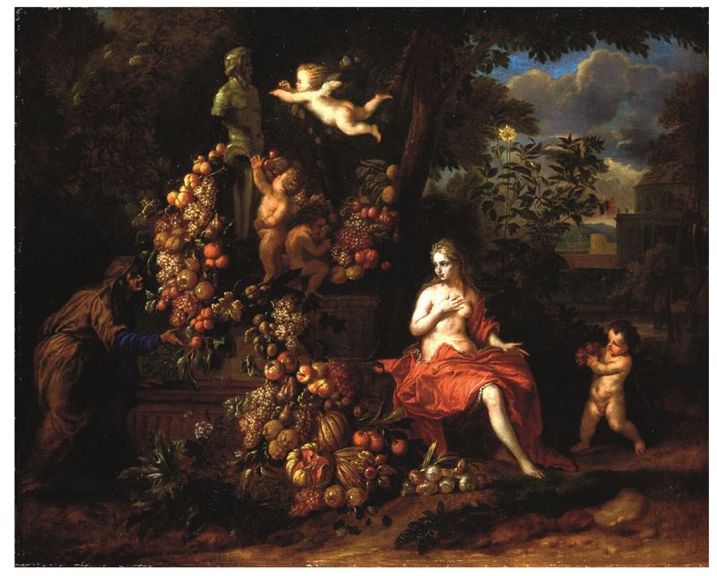 Jan Pauwel Gillemans il Giovane : Vertumno e Pomona  - olio su tela - Asta Old Masters - Cambi Casa d'Aste