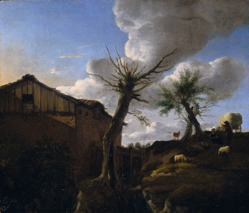 Adriaen Van de Velde : Paesaggio con cascatella e pastore  - olio su tela - Asta Dipinti Antichi - Cambi Casa d'Aste