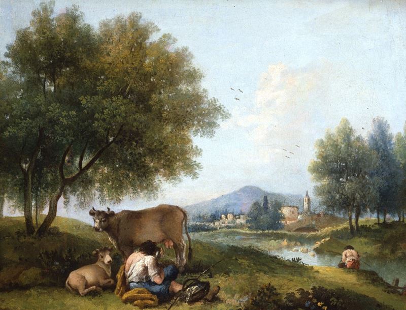 Francesco Zuccarelli : Paesaggio con pastore che riposa  - olio su tela - Asta Dipinti Antichi - Cambi Casa d'Aste