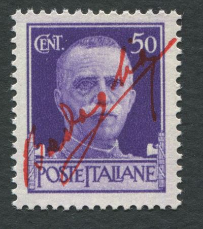 1943 - Luogotenenza - 50 Cent. Violetto “imperiale” con Soprastampa Tipografica in Rosso Vermigli...