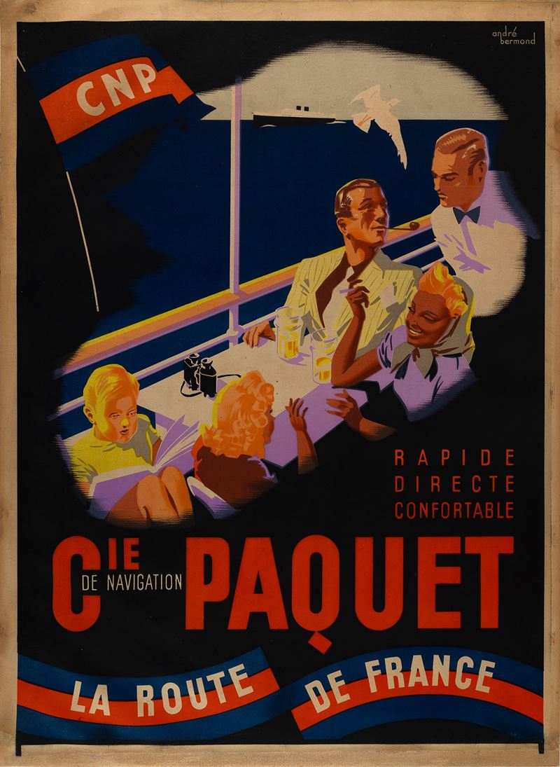 André Bermond : C.ie de Navigation Paquet - la Route de France  - Asta POP Culture e Manifesti d'Epoca - Cambi Casa d'Aste