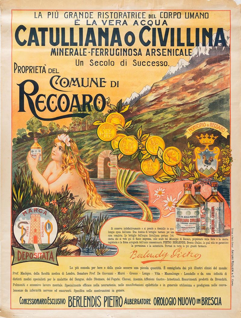 Anonimo : Acqua Catulliana e Civillina - Comune di Recoaro  - Auction POP Culture and Vintage Posters - Cambi Casa d'Aste