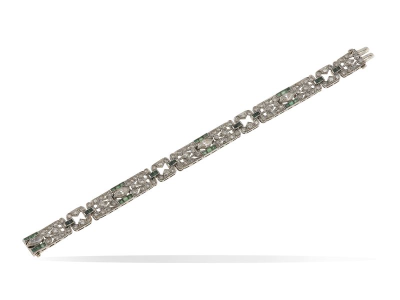 Diamond, emerald and platinum bracelet  - Auction Fine Jewellery - Cambi Casa d'Aste