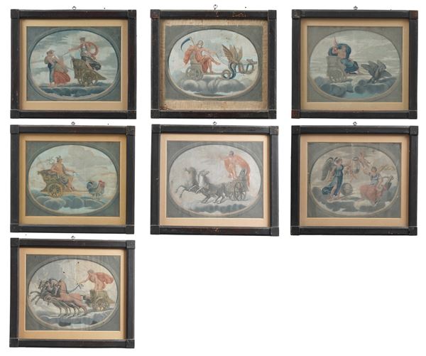 Sette stampe a soggetto mitologico. XIX secolo