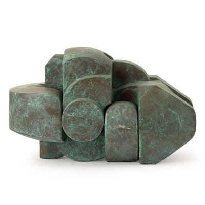 Un legame - scultura in bronzo con patina verde, 1982