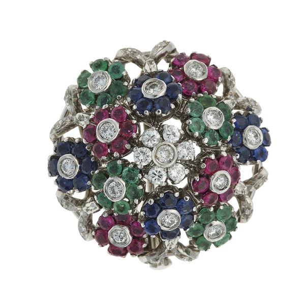 Gem-set and gold en tremblant brooch
