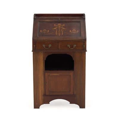 Comoncino con Ribalta in Legno Intarsiato. Inizio XX Secolo