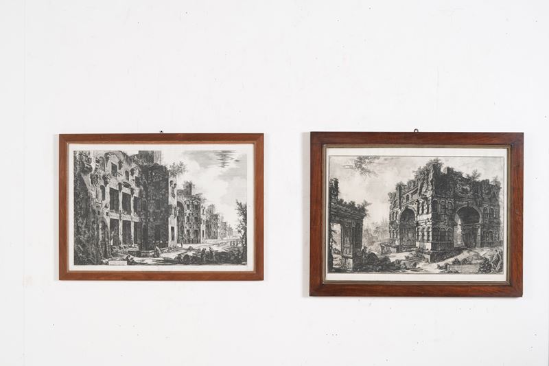 Piranesi Giovanni Battista (1720–1778) Tempio di Giano / Veduta degli avanzi superiori delle terme di Diocleziano  - Asta Libri Antichi e Rari - Cambi Casa d'Aste