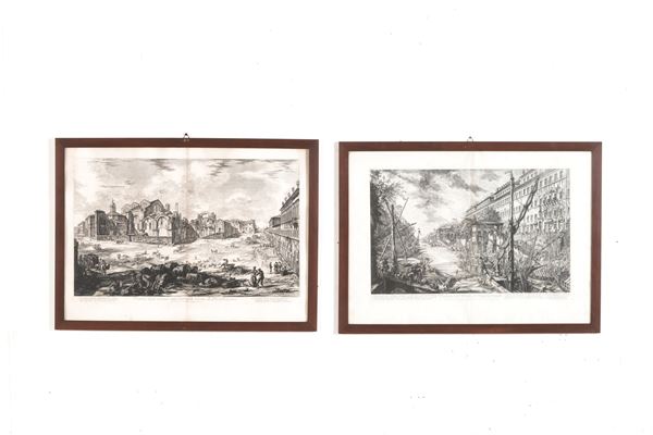 Piranesi Giovanni Battista (1720–1778) Veduta degli avanzi superiori delle terme di Diocleziano / Veduta del Porto di Ripa Grande