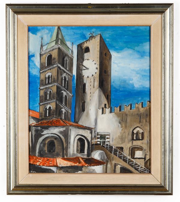 Scuola del XX secolo Veduta di Albenga / Paesaggio lacustre