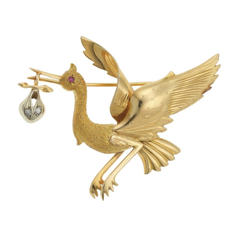 Spilla "cicogna" con diamanti  - Asta Fine Jewels - Cambi Casa d'Aste