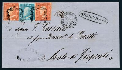1860 - Sovracoperta per Assicurata da Palermo a Molo di Girgenti Dell’11 Febbraio Affrancata Con,...