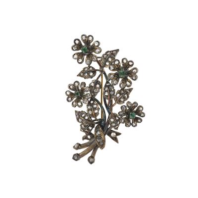 Spilla "ramo" con Rosette di Diamante e Smeraldi