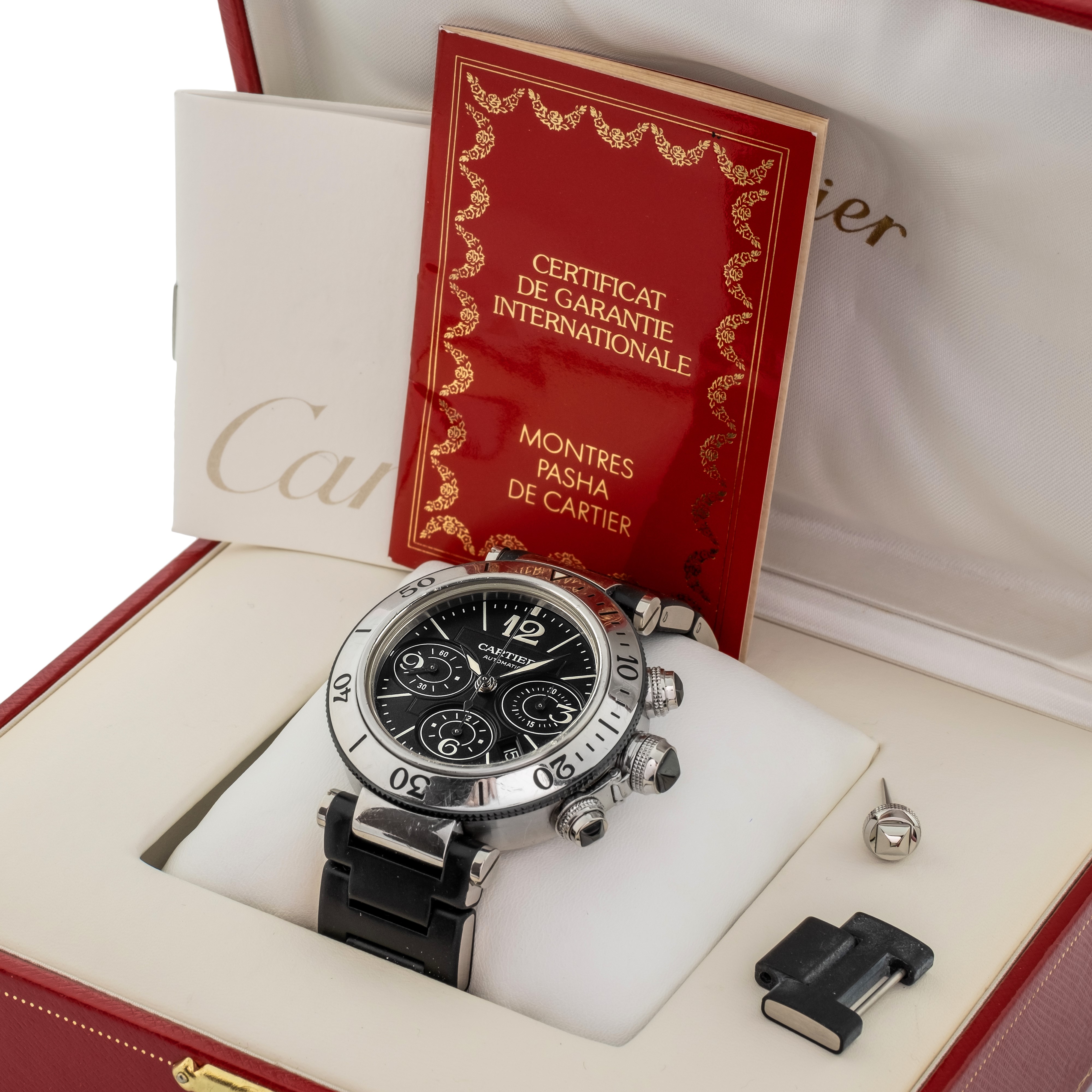 Cartier - Pasha Chrono Seatimer in Acciaio, Movimento Automatico Bracciale in Acciaio Gommato con...