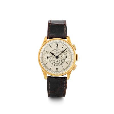 Cronografo Cal 33.3 in Oro Giallo 18k, Scala Tachimetrica a Chiocciola, Circa 1945