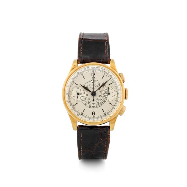 Omega - Chronograph cal 33.3 in 18k yellow gold, snailed tachymeter scale, circa 1945