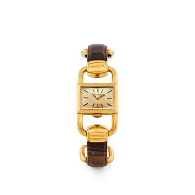 Etrier "lucchetto" in Oro Giallo 18k con Bracciale in Oro Giallo e Legno Lucido, Circa 1960